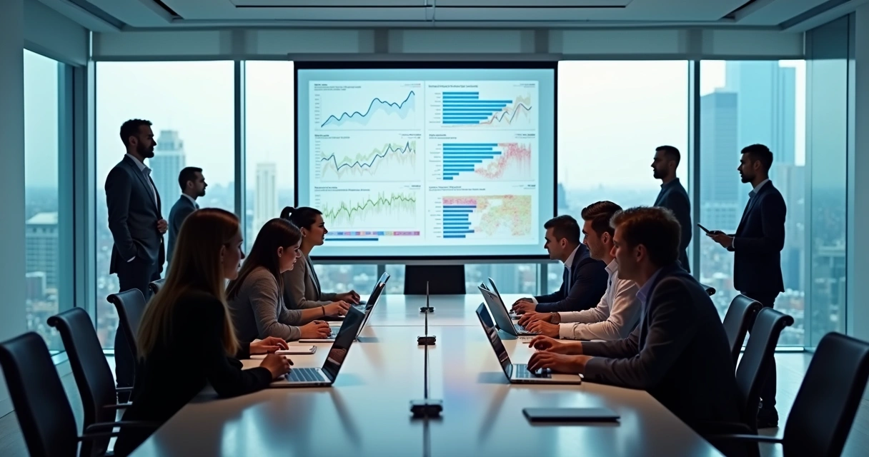 Equipe de RH analisando gráficos comportamentais em uma mesa de escritório 
