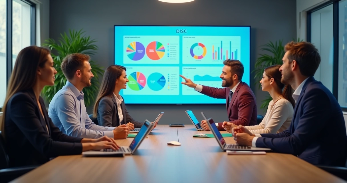 Equipe analisando resultados de perfis comportamentais 