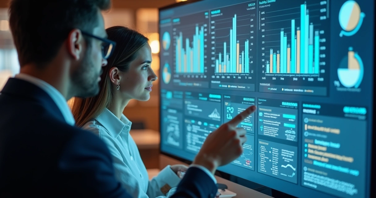 Análise DISC com indicadores de performance e gráficos em tela digital