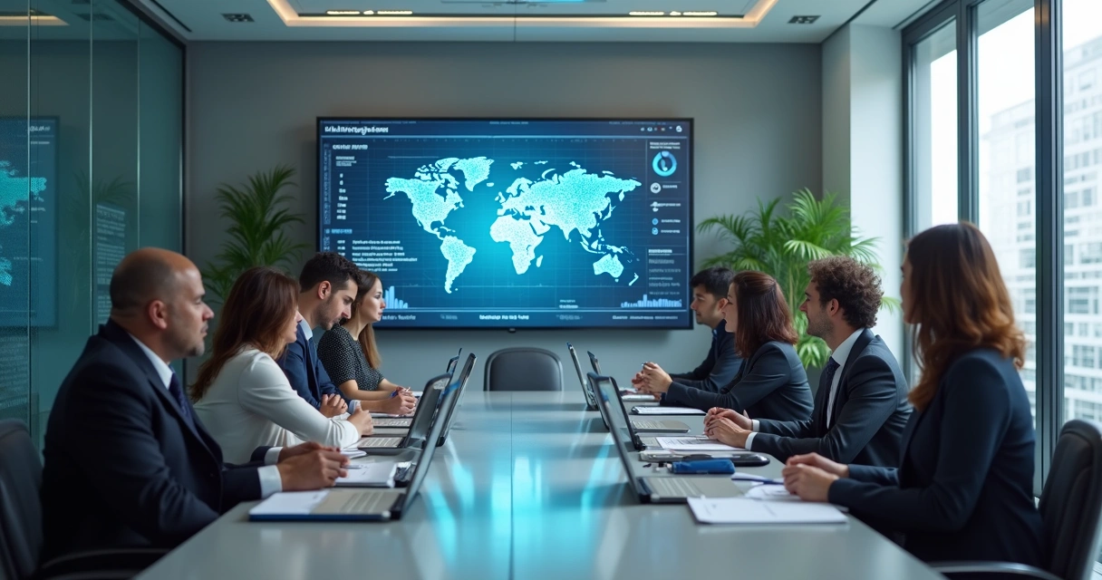 Grupos de RH de várias empresas analisando tendências em reunião