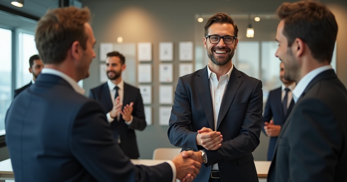 Colaborador sorridente recebendo reconhecimento em feedback