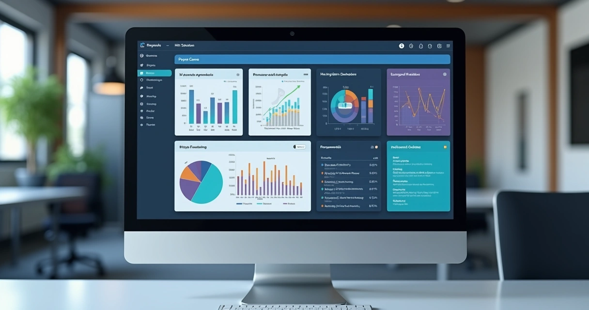 Dashboard digital de desempenho numa tela de computador