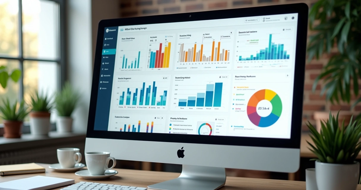 Dashboard digital mostra gráficos coloridos de desempenho e engajamento 