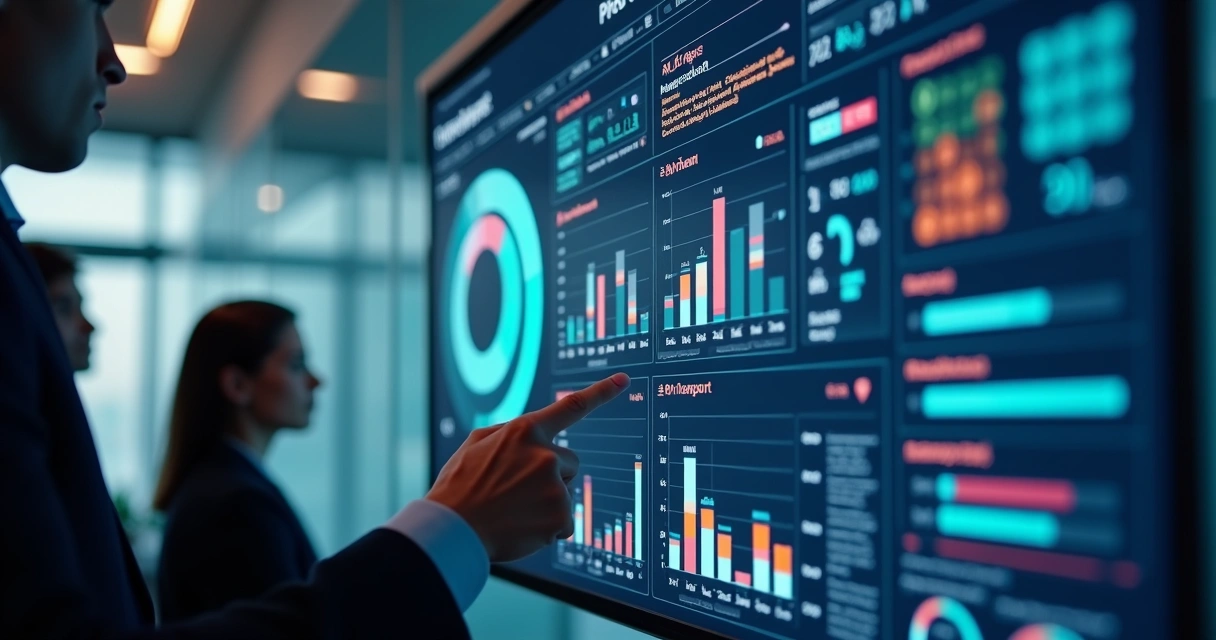 Tela de revisão de dados em dashboard de IA, com gráficos coloridos e destaque para alerta de viés 