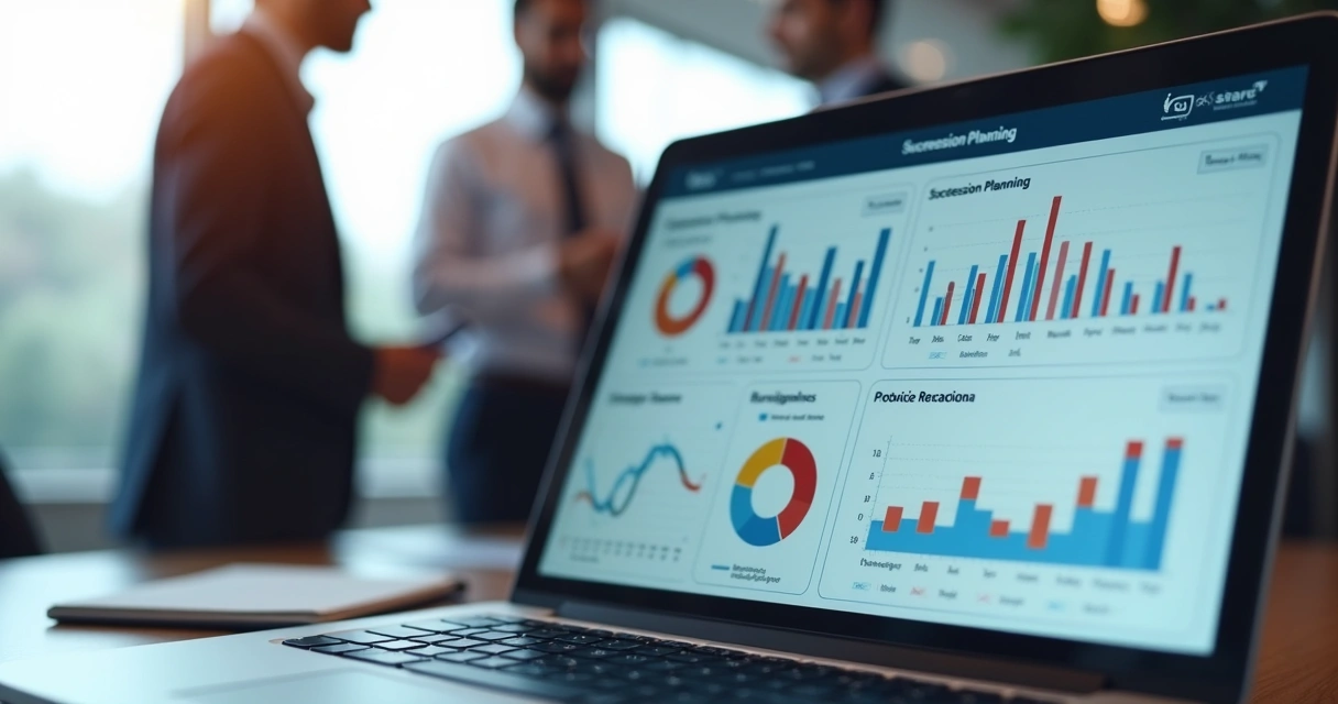 Dashboard digital de RH mostrando sucessão e métricas de equipe 