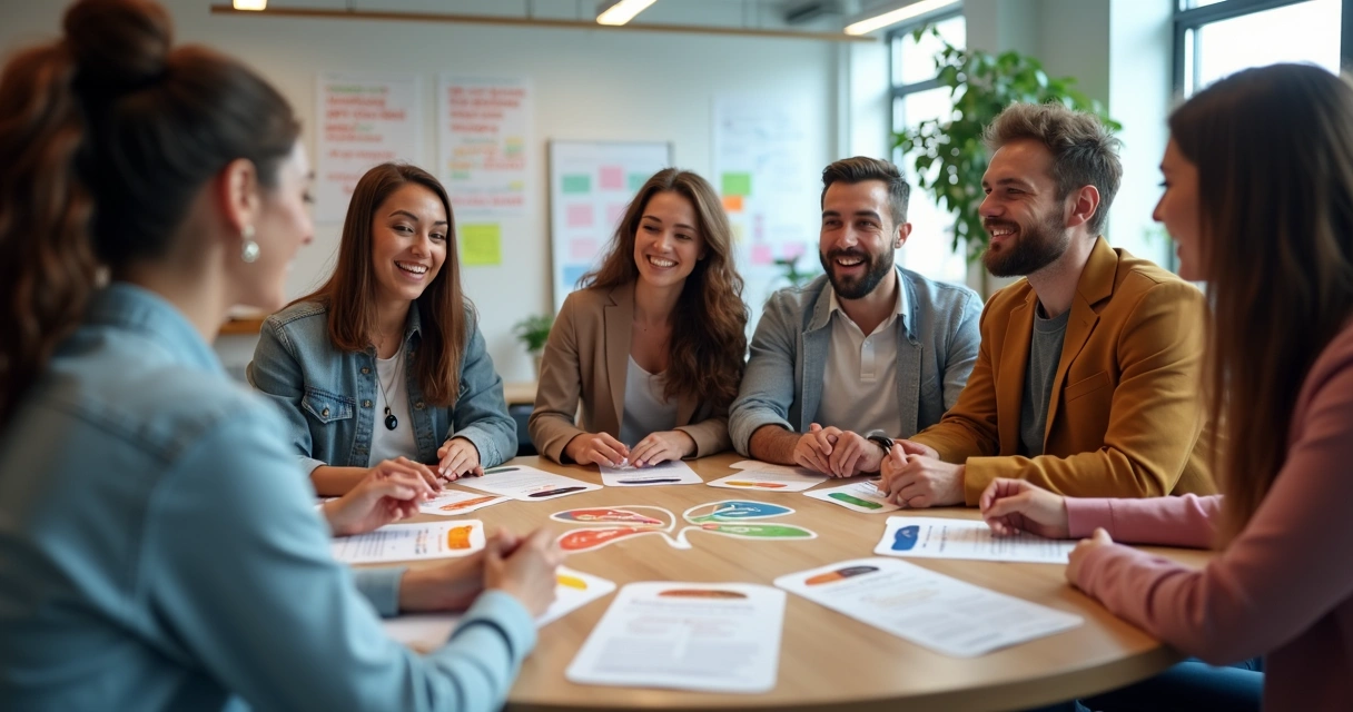 Equipe realizando dinâmica de integração e colaboração entre membros
