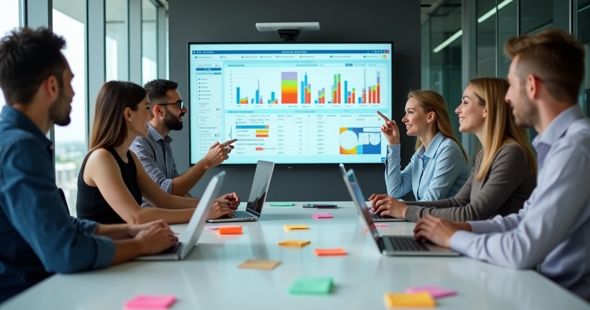 Grupo diverso de pessoas analisando scorecard no RH 