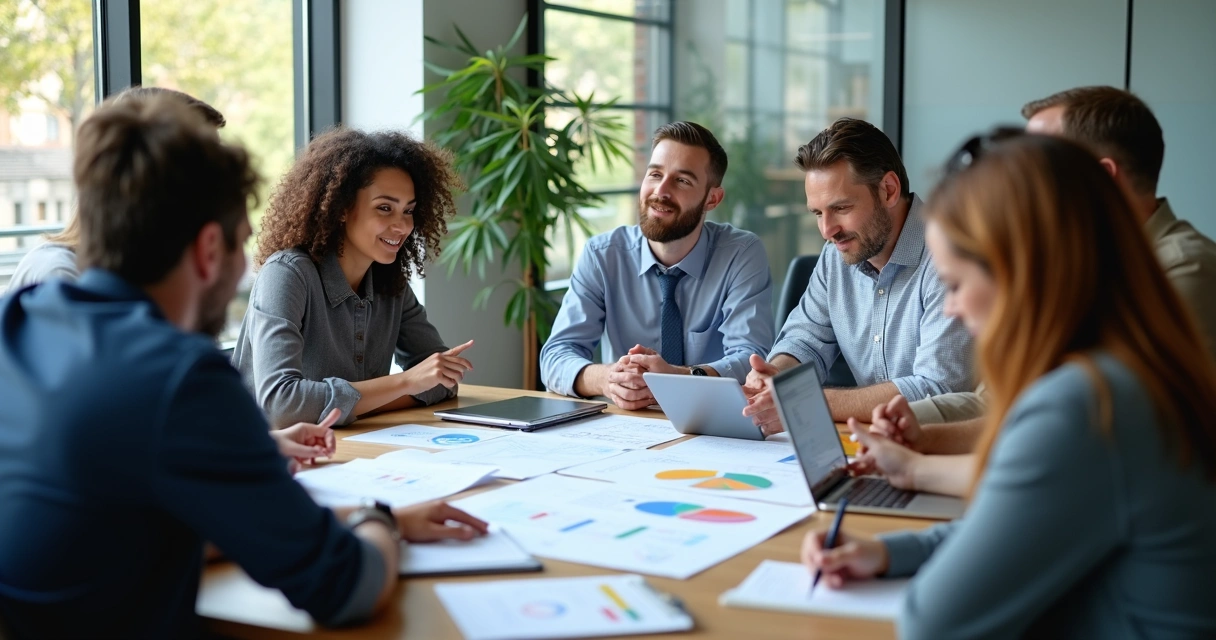 Equipe reunida analisando relatório de desenvolvimento individual