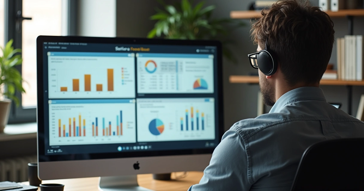 Profissional em frente ao computador recebendo feedback virtual 
